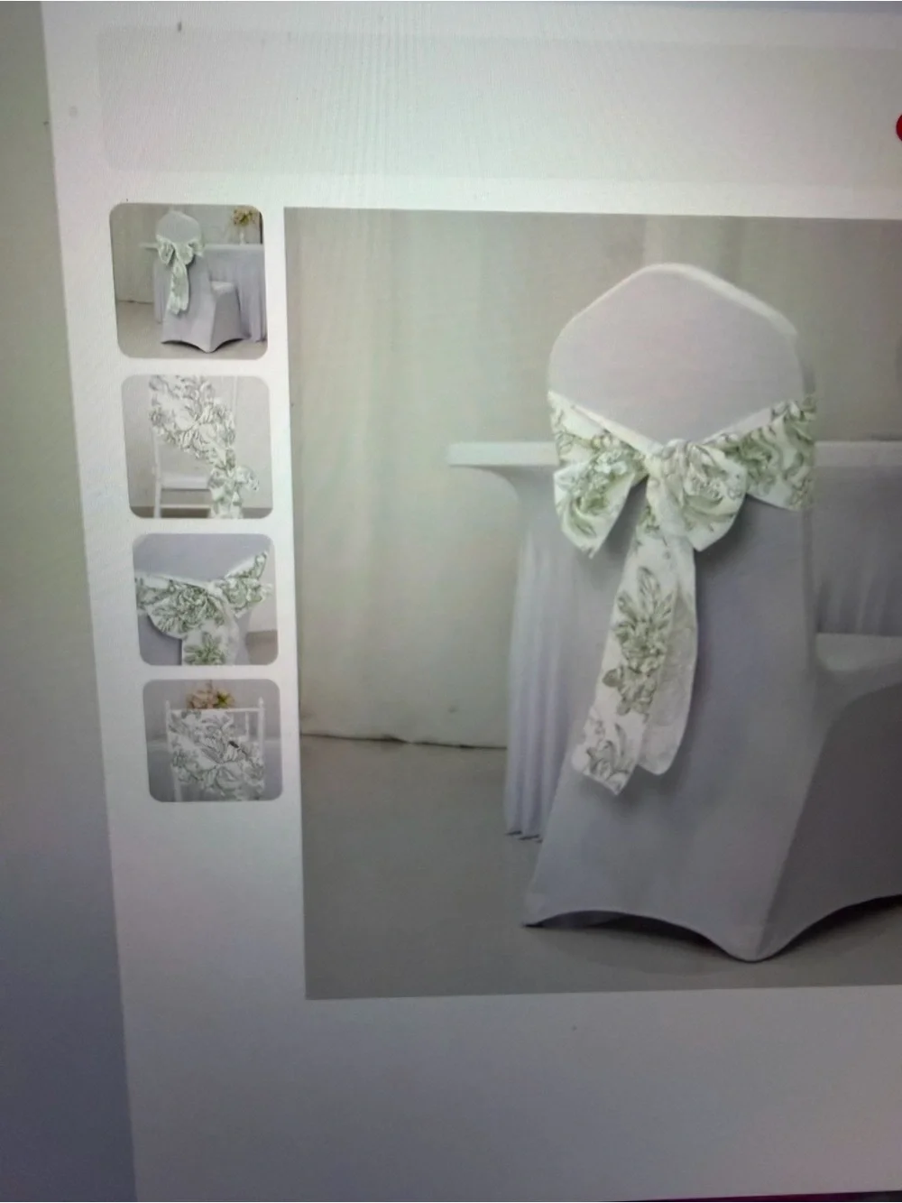 Polyester chair sashes/bows white and dusty sage green French toile